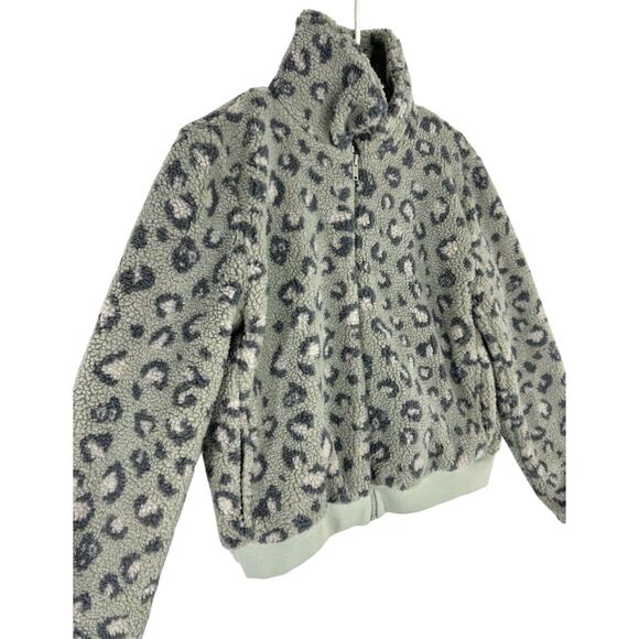NWT Beyond Yoga Jacket Womens Gray Cheetah print Sherpa Zip Up Collared size M - Picture 2 of 6